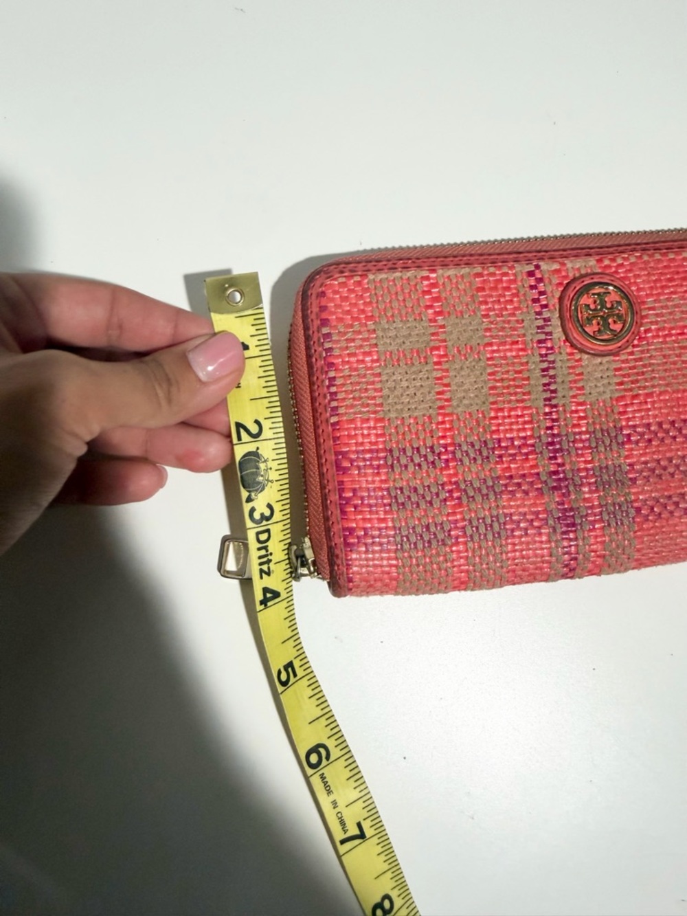 Tory Burch Red Woven Zip Wallet Plaid - Picture 4 of 6